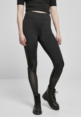 Højtaljede leggings og diagonale blondestriber under knæet