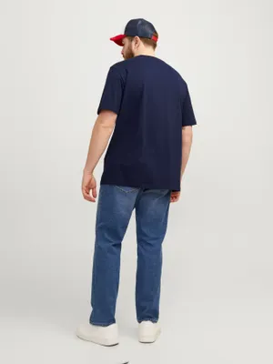 Marinblå plus size T-shirt herr med broderi – Jack & Jones