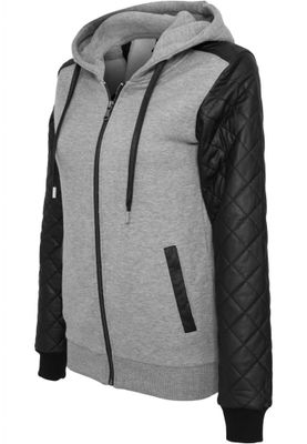 Grå Diamond zip hoodie med läderdetaljer