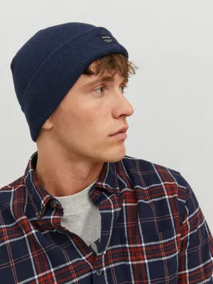 Mörkblå ribbstickad mössa Jack & Jones