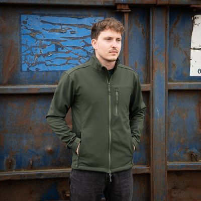 Green softshell jacket for men