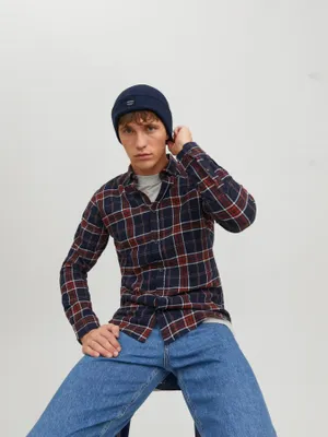 Mörkblå ribbstickad mössa Jack & Jones