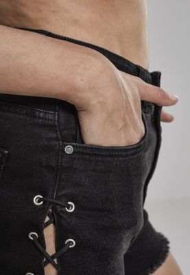 Jeans shorts with high waist and lacing lady