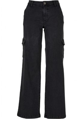 Ladies High Waist Straight Denim Cargo Pants