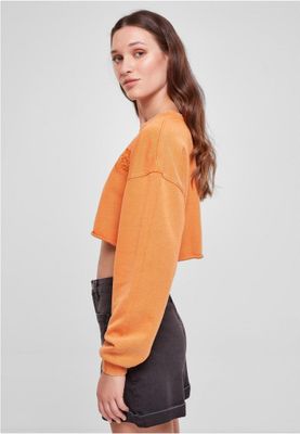 Ladies Cropped Flower Embroidery Terry Crewneck