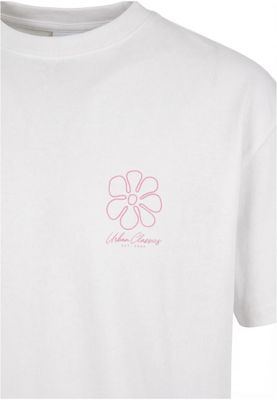 T-shirt för dam med blomma bröst blommor rygg – vit