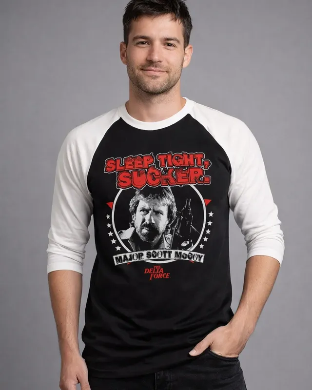 The Delta Force Chuck Norris Sleep Tight, Sucker Baseball 3/4 Sleeve T-shirt – whiteblack