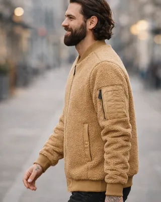 Brandit MA1 Sherpa teddyjacka herr – kamelbrun