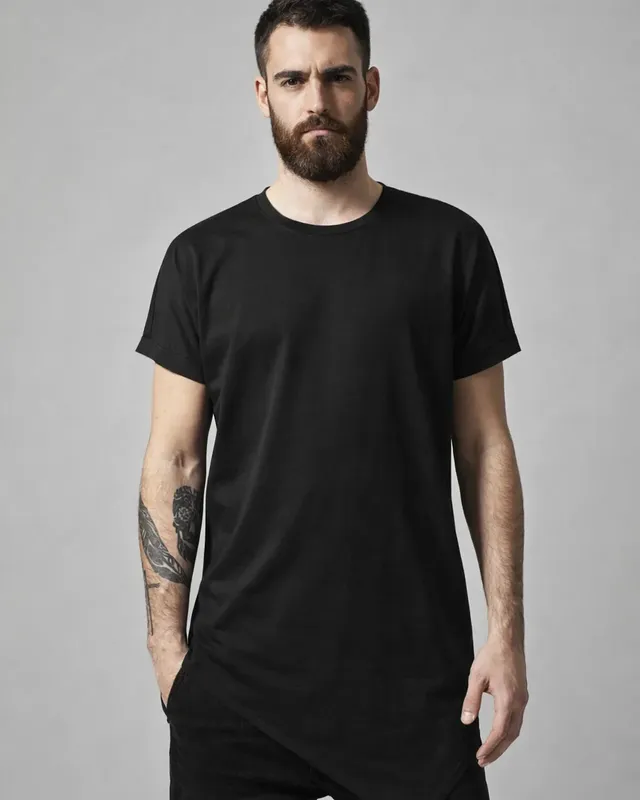 Lång t-shirt herr asymetrisk
