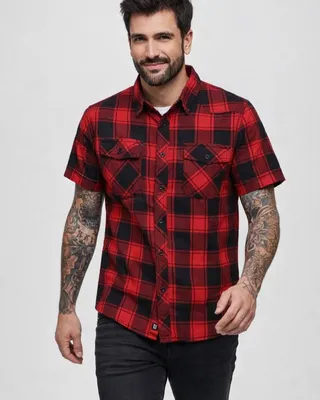 Short-sleeved flannel shirt red/black