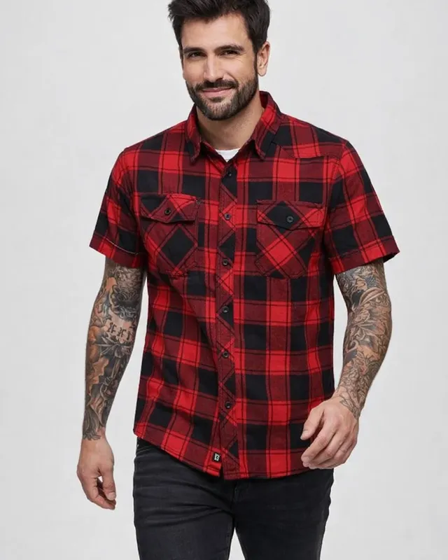 Short-sleeved flannel shirt red/black