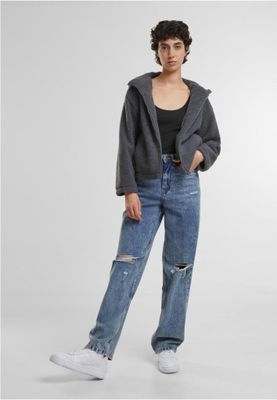 Women's short teddy jacket with hood