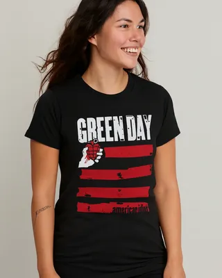 Green Day American Idiot Stripes T-shirt dam i svart