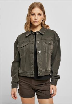 Light Oversized Short Denim Jacket with Metal Buttons