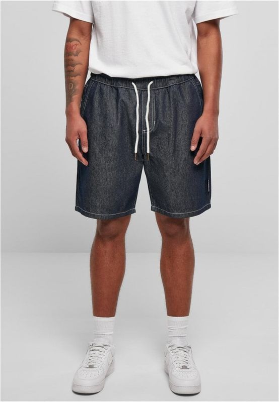 Jeansshorts med manchetter i taljen - mørkeblå