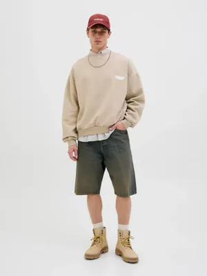 Tvättade blå denimshorts herr med overdye-effekt