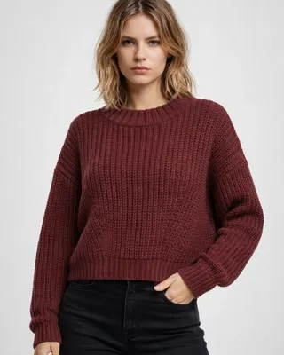 Stickad tröja dam i cherry oversize – UC