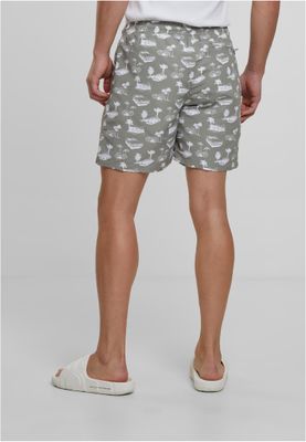 Pattern Swim Shorts Pale Olive/White