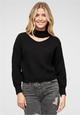 Pullover with stand-up collar and V-neckline