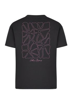 T-shirt för dam med blommönster bröst och – svart