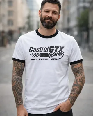 Castrol GTX Auto Racing Ringer T-shirt i whiteblack