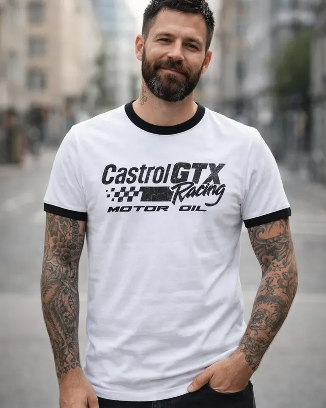 Castrol GTX Auto Racing Ringer T-shirt i whiteblack