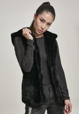 Ladies vest with hood in fur