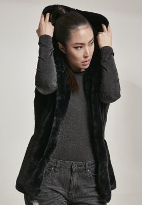 Ladies vest with hood in fur