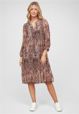 V-neck Dress with button placket and paisley pattern