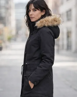 Women Nila Winterparka med fuskpälshuva - svart