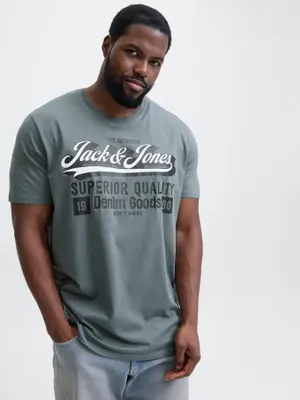 Blå T-shirt med logotryck herr plus size – Jack & Jones