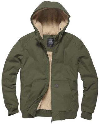 Short hooded jacket with teddy lining