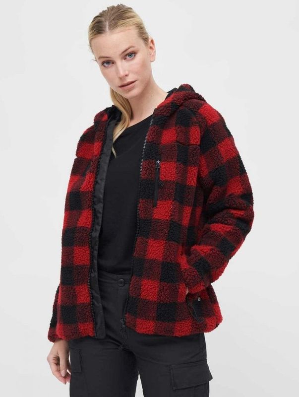 Lumberjacka teddyfleece sort/rød - Dæme