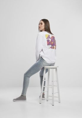 White long-sleeved sweater with abstract print
