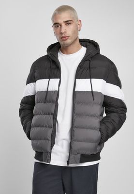 Three-colored padded men's jacket with hood