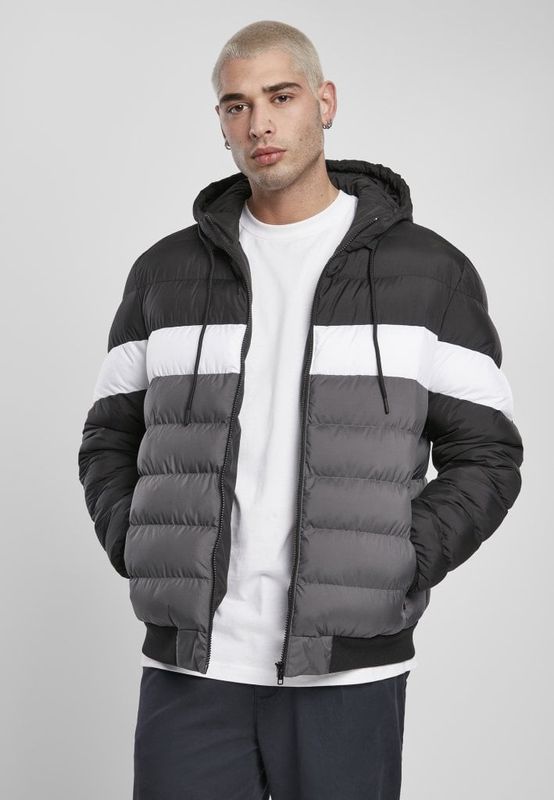 Three-colored padded men's jacket with hood