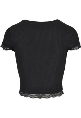 Shaped black top with lace