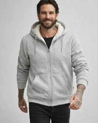 Huvtröja Teddylining för herr – grey melange