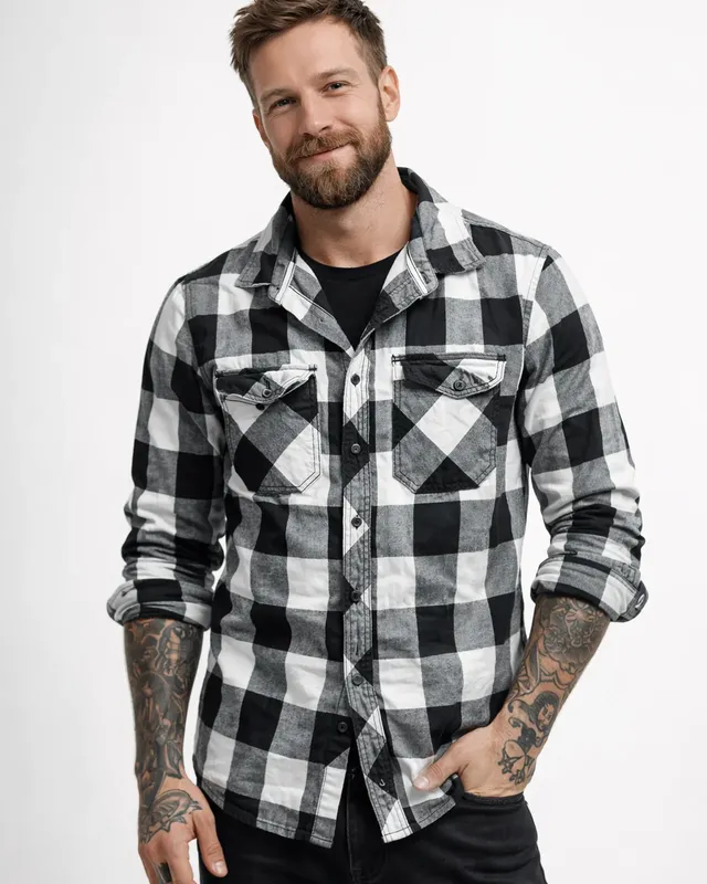 Sort/hvid ternet flannel skjorte