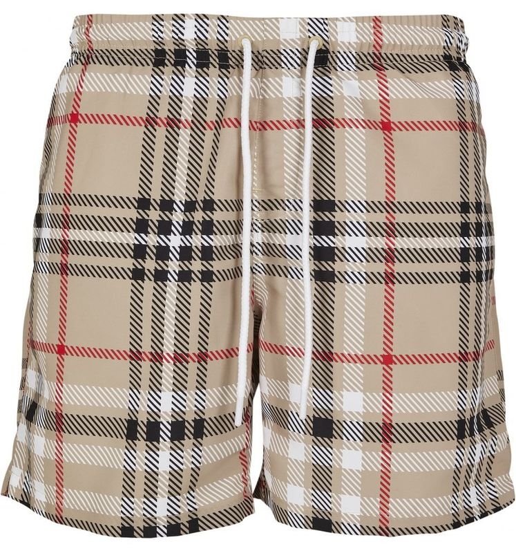 Swim shorts with British tartan pattern