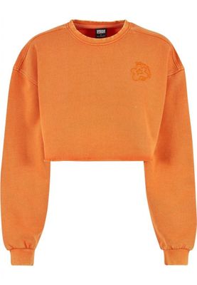 Ladies Cropped Flower Embroidery Terry Crewneck