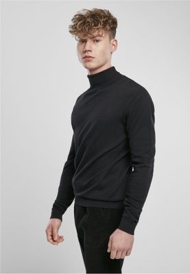 Black fine knit polo shirt men