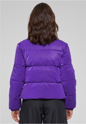 Glossy puffer jacket lady shark skin
