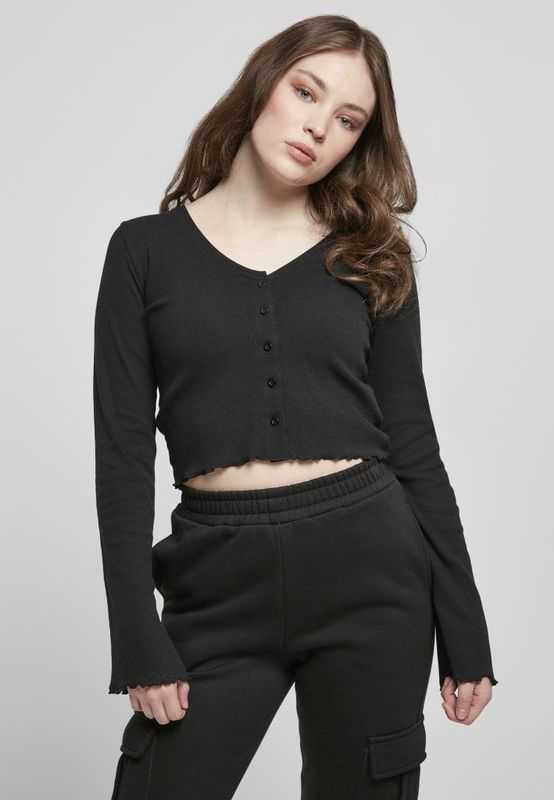 Ladies Cropped Rib Cardigan