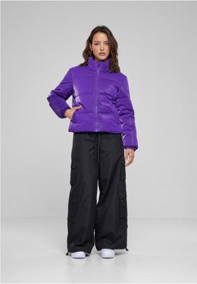 Glossy puffer jacket lady shark skin