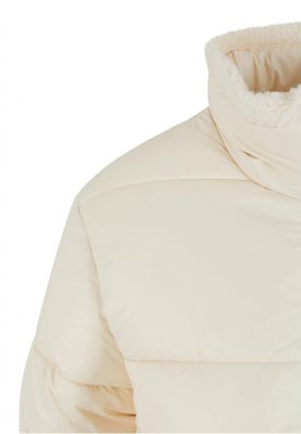 Women's shiny puffer jacket with teddy cuffs