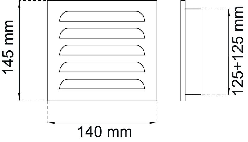 Ventilgaller 125x125 mm med nät, förzinkat