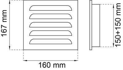 Ventilgaller 150x150 mm med nät, förzinkat