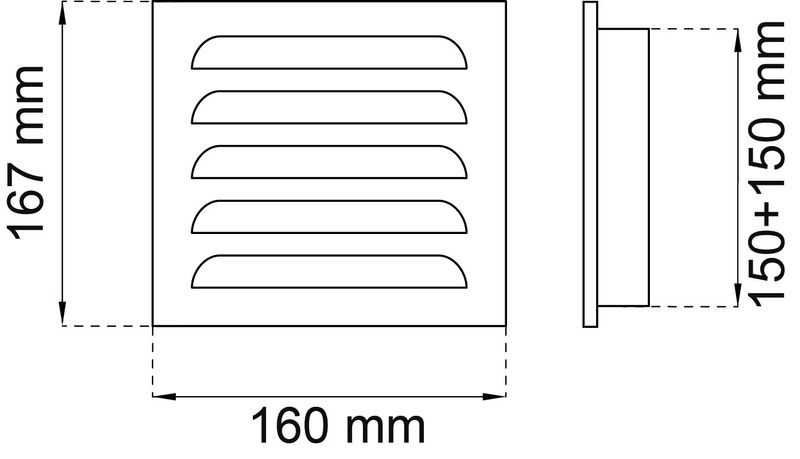Ventilgaller 150x150 mm med nät, förzinkat