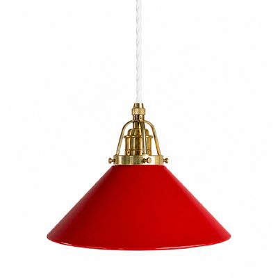 Skomakarlampa röd, vit tvinnad sladd, 25 cm djup skärm